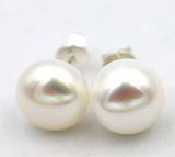 Sterling Silver 12mm Freshwater White Button Pearl Earrings