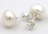 Sterling Silver 925 12mm Freshwater White Button Pearl Earrings