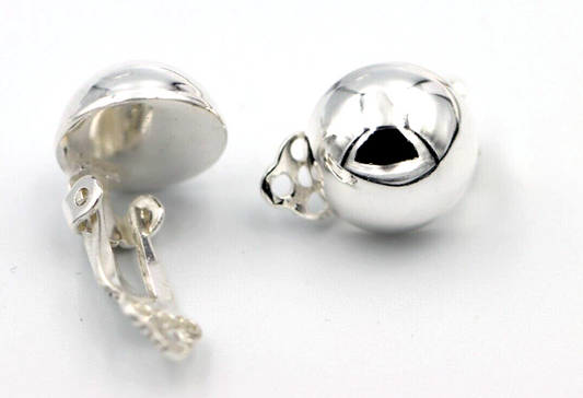 Genuine Sterling Silver 925 Half 12mm Ball Round Earrings Clip Ons