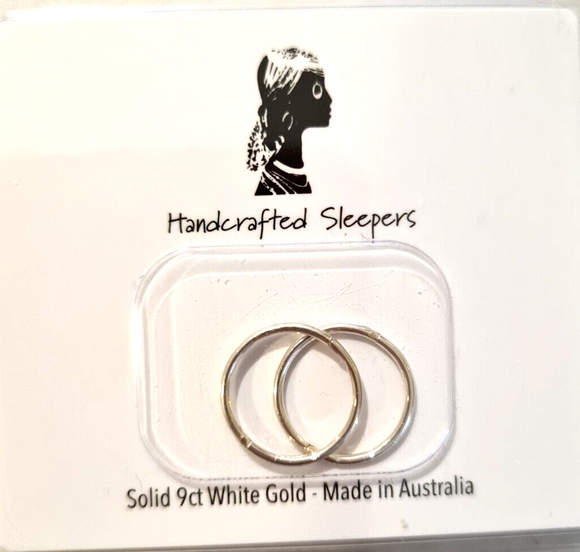 Genuine 9ct Yellow or White Gold Sleepers Hinged Earrings Plain 14mm