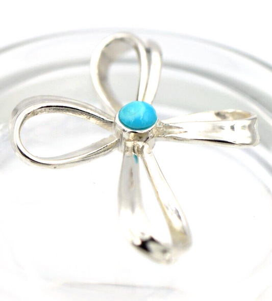 Kaedesigns, New Genuine Sterling Silver Cross Blue Turquoise Set Cross Pendant