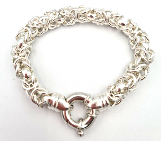 Fine Silver 999 Kerb Byzantine Heavy Bracelet 21cm 53g