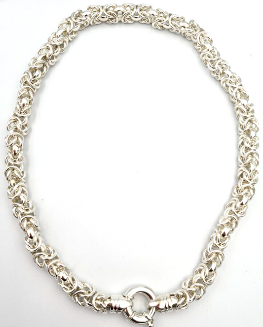 Genuine Fine Silver 999 Byzantine Heavy Necklace 47cm 128g