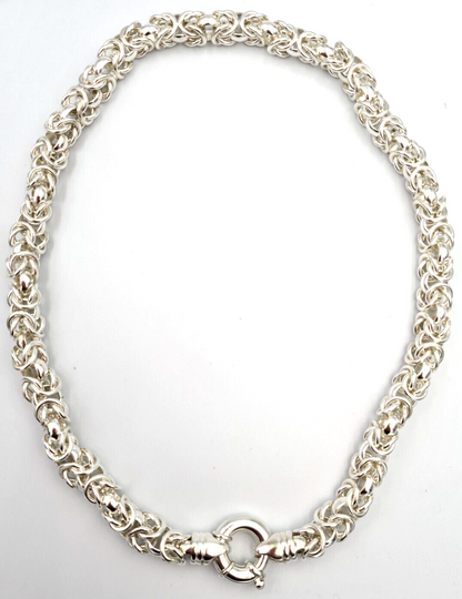 Genuine Fine Silver 999 Byzantine Heavy Necklace 47cm 128g