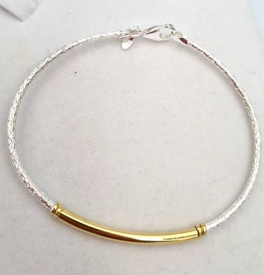 Genuine New Sterling Silver 925 Gold Braided Plated Bracelet / Bangle