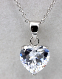 Sterling Silver White CZ Heart Pendant with 45cm Chain + 5cm Extender -Free post