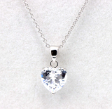 Sterling Silver White CZ Heart Pendant with 45cm Chain + 5cm Extender -Free post