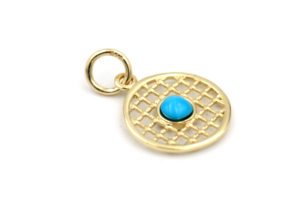 9ct Genuine Yellow, Rose or White Gold 13.5mm Turquoise Filigree Disc Round Circle Pendant