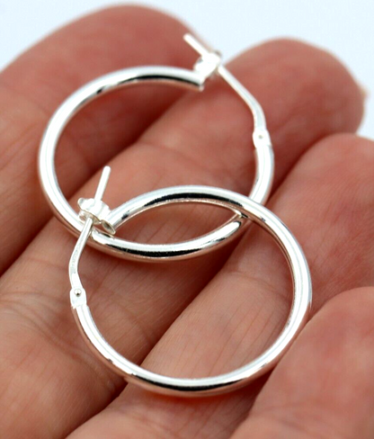 Genuine New Sterling Silver Hoop Earrings Plain 20mm