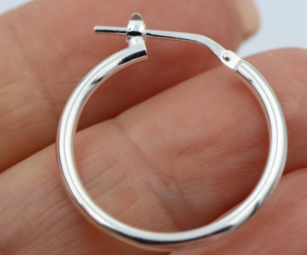 Genuine New Sterling Silver Hoop Earrings Plain 20mm