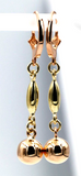 Genuine 9ct Yellow & Rose Gold 8mm Ball Long Drop Earrings + Rose Continental Hooks