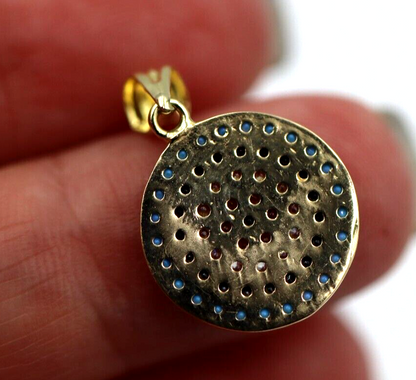 Genuine 14ct Yellow Gold Cubic Zirconia Greek Mati Round Evil Eye Turquoise Pendant