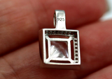 Genuine Cubic Zirconia 925 Sterling Silver Princess Cut Square Pendant Free Post