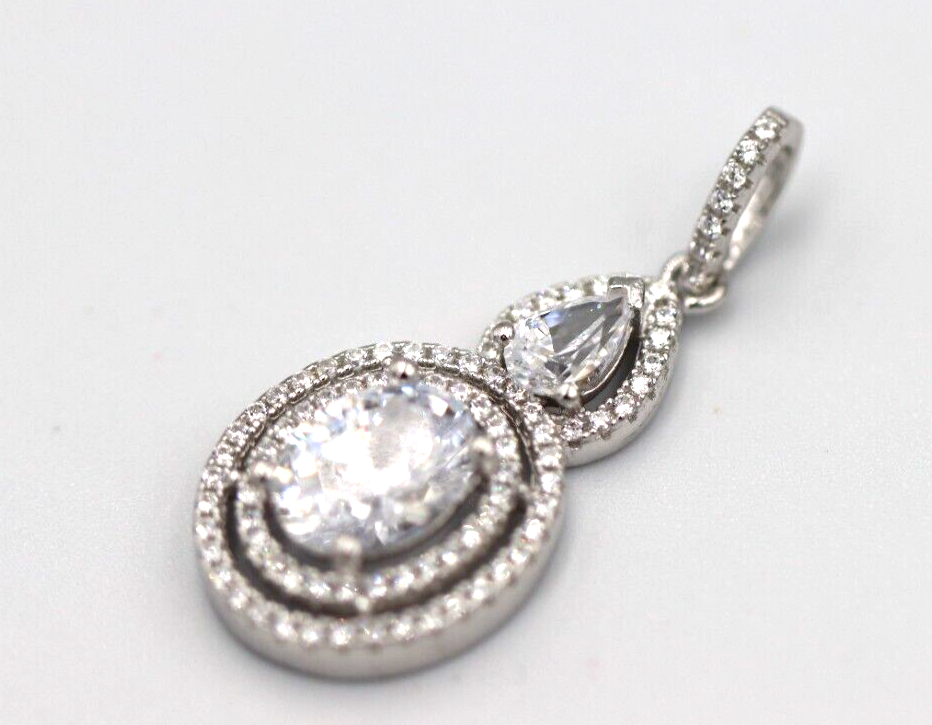 Genuine Cubic Zirconia 925 Sterling Silver Oval Fancy Pendant