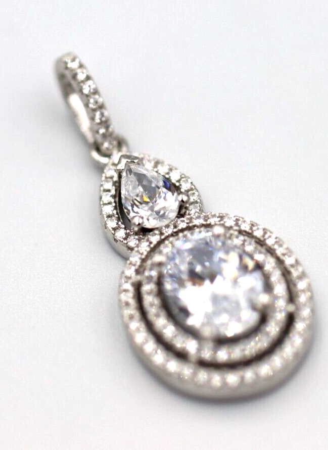 Genuine Cubic Zirconia 925 Sterling Silver Oval Fancy Pendant