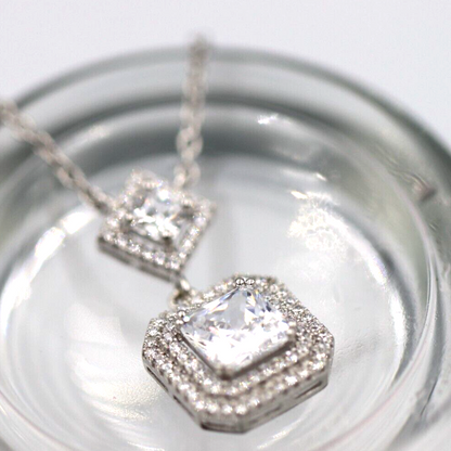 Genuine Cubic Zirconia 925 Sterling Silver Pendant + Necklace  *