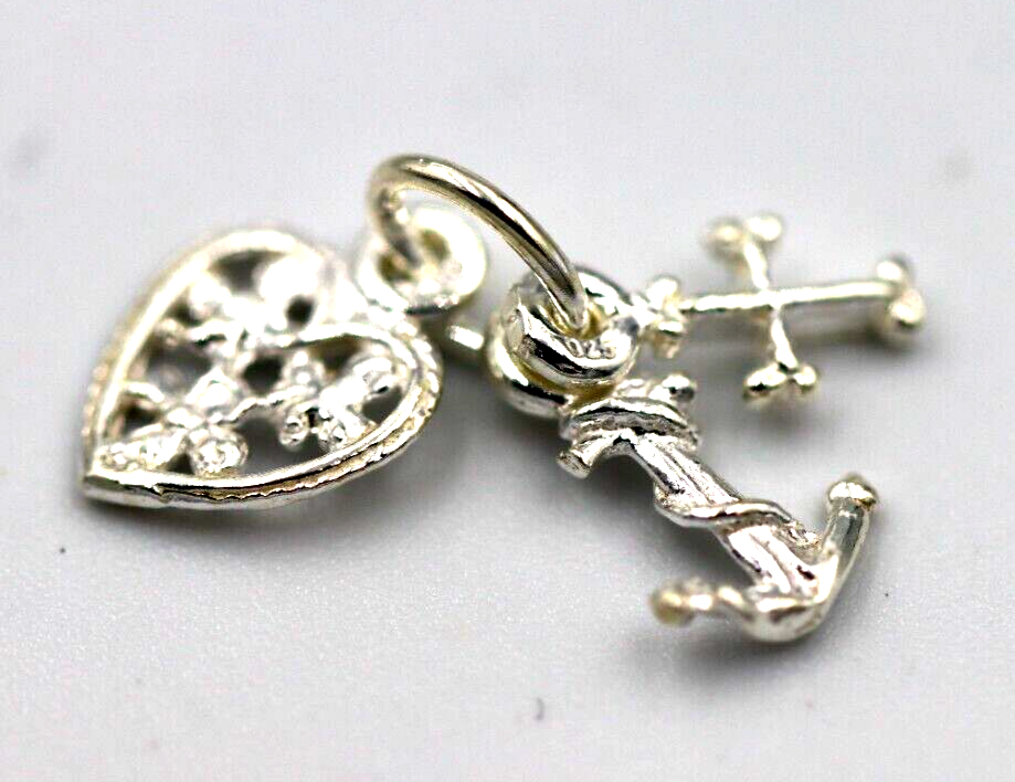 Sterling Silver 925 Faith Hope Charity Cross Love Heart Anchor Pendant / Charm