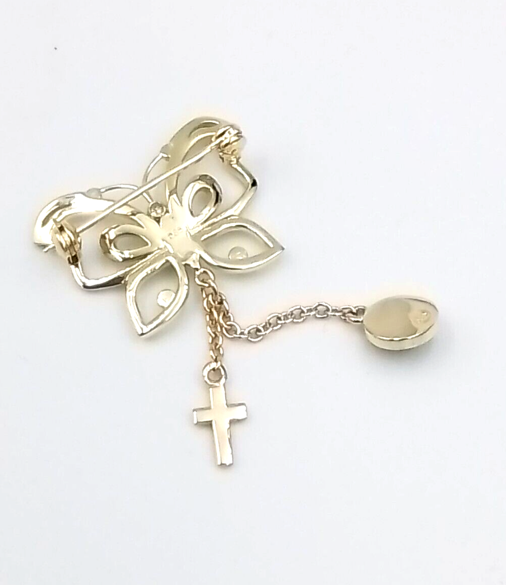 Genuine 9ct, 14ct or 18ct Yellow Gold Baby Child's Kids Butterfly Diamond Cross Brooch Evil Eye Mati