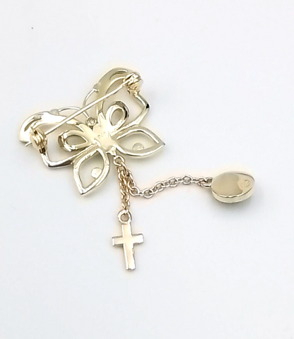 Genuine 9ct, 14ct or 18ct Yellow Gold Baby Child's Kids Butterfly Diamond Cross Brooch Evil Eye Mati