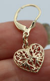 9ct Yellow, Rose or White Gold Filigree Heart Drop Filigree Continental Hook Earrings