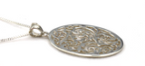 Sterling Silver Large Oval Filigree Pendant + 55cm Curb Necklace -Free post