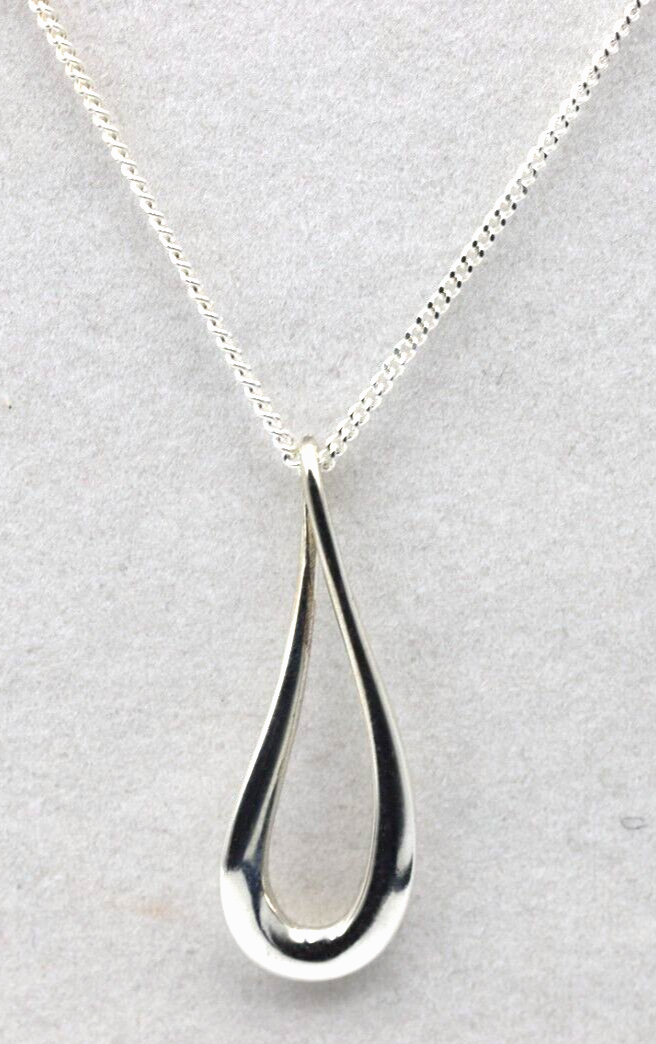 Sterling Silver Teardrop Tear Drop Pendant 55cm Curb Necklace