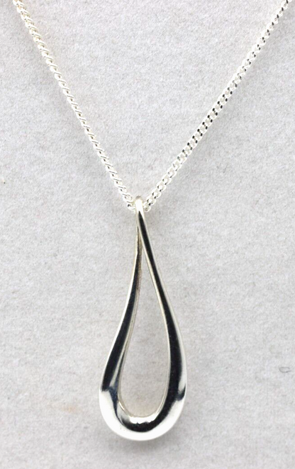 Sterling Silver Teardrop Tear Drop Pendant 55cm Curb Necklace