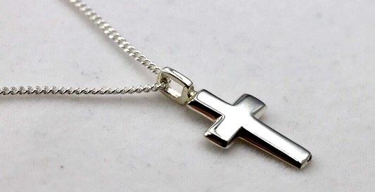 Sterling Silver Small Cross Pendant + 55cm Curb Necklace