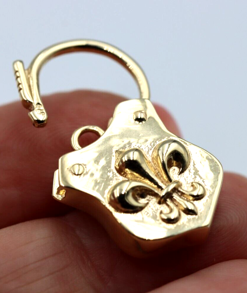 Genuine 9ct 9k Yellow Gold Shield Double Sided Heart Pendant Padlock