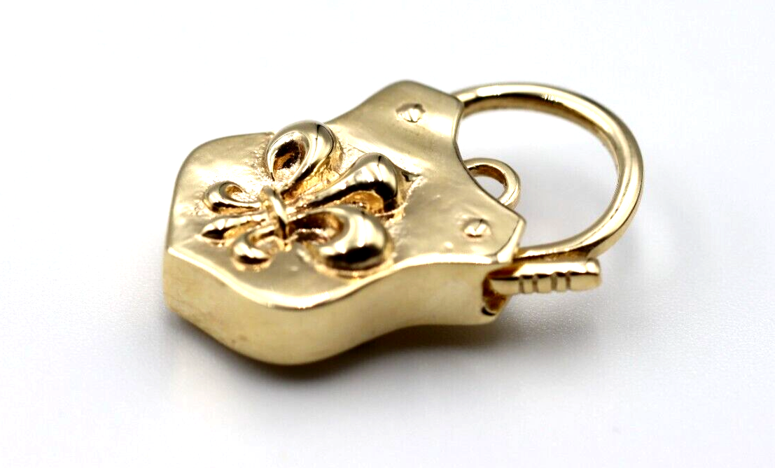 Genuine 9ct 9k Yellow Gold Shield Double Sided Heart Pendant Padlock