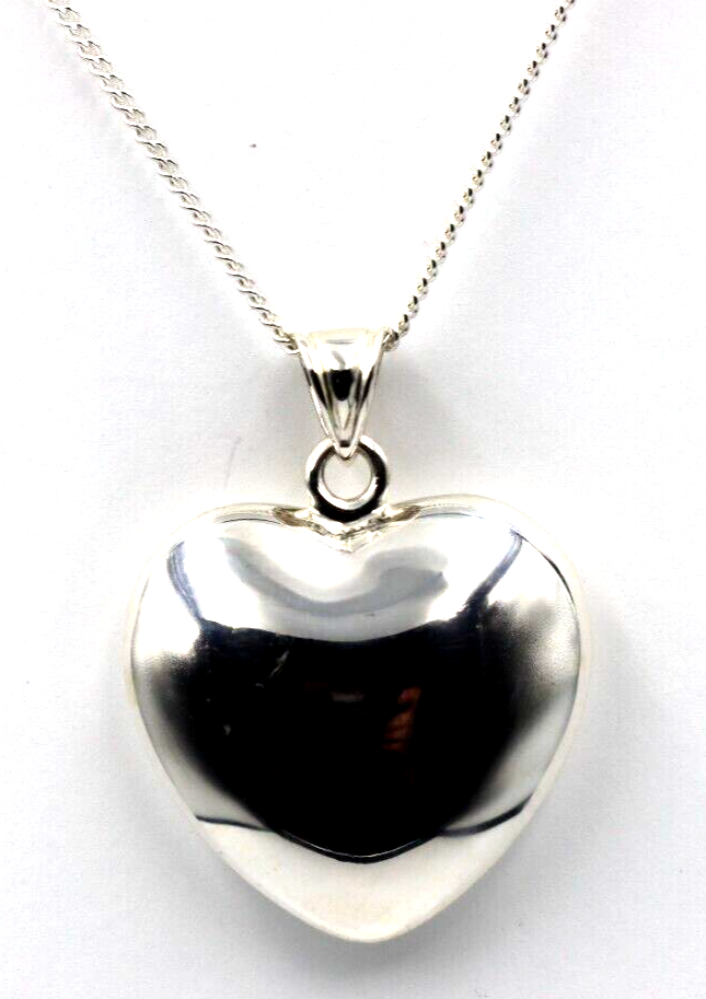 Sterling Silver Medium Bubble Heart Pendant + 55cm Curb Necklace