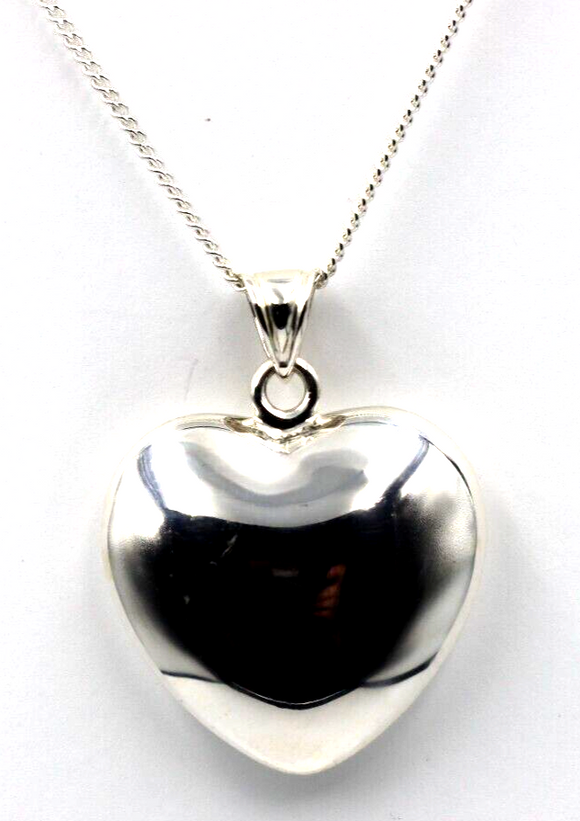 Sterling Silver Medium Bubble Heart Pendant + 55cm Curb Necklace -Free post