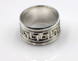 Kaedesigns 14mm Wide Heavy Solid Sterling Silver Greek Key Ring