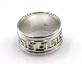 Kaedesigns 14mm Wide Heavy Solid Sterling Silver Greek Key Ring
