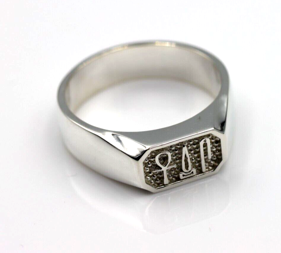 Sterling Silver Ring Egyptian Hieroglyphic symbols - Success, Happiness & Health