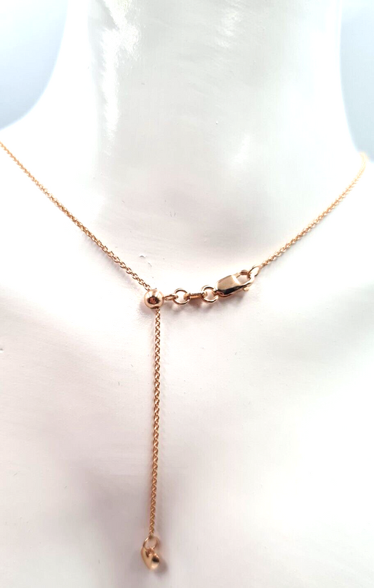 Genuine 58cm 9ct 9k Yellow or Rose Gold Ladies Fine Slider Heart Necklace Chain