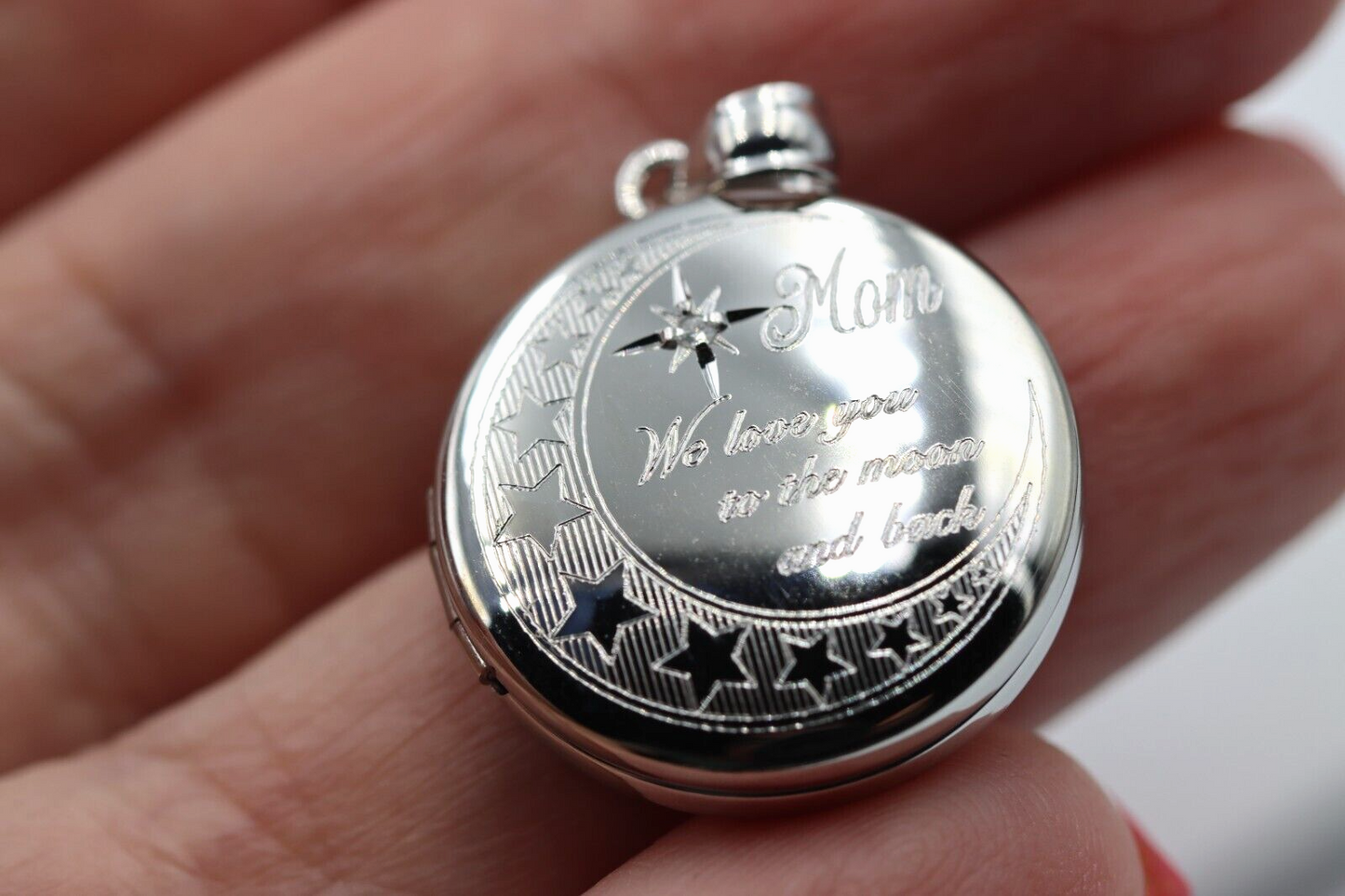 Sterling Silver Diamond Set Engraved Locket Mom for 2 pictures