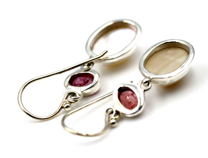 Genuine Sterling Silver Tourmaline & Mabe Pearl Earrings