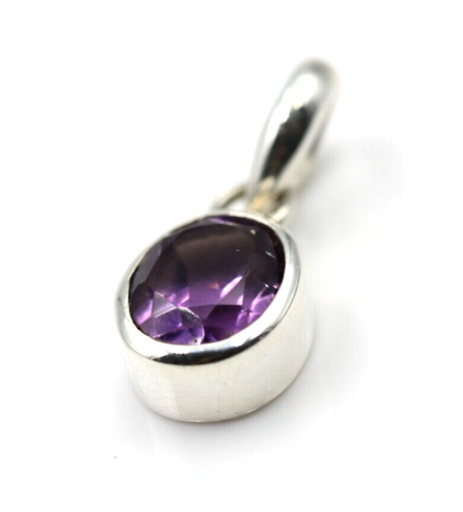 Sterling Silver 925 Oval Bezel Set Natural Amethyst Pendant Charm