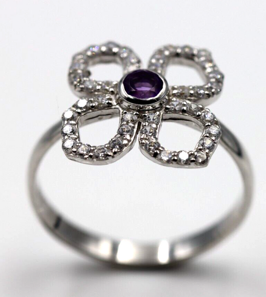 Kaedesigns Size S Sterling Silver 925 Amethyst CZ Flower Ring