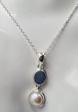 Genuine Sterling Silver Freshwater Pearl & Opal Pendant Belcher +  Chain * Free post