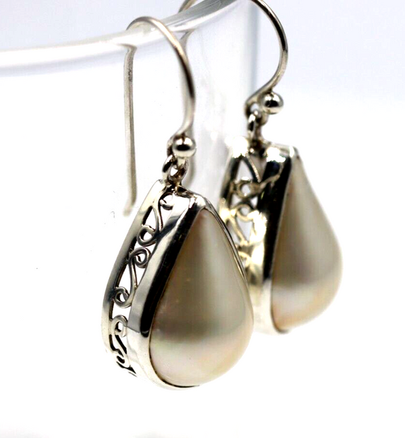Genuine Sterling Silver Mabe Pearls Teardrop Swirl Earrings *Free express post