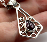 Sterling Silver 925 Cabochon Ruby Swirl Pendant + 55cm Chain/Necklace -Free post
