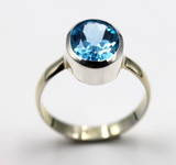 Size N / 6.5 Genuine Sterling Silver Blue Topaz Oval Ring