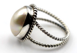 Size N Sterling Silver 925 Oval Mabe Pearl Rope Ring * Free Express Post
