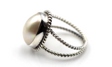 Size N Sterling Silver 925 Oval Mabe Pearl Rope Ring * Free Express Post