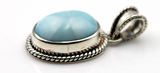 Sterling Silver Solid Oval Cabochon Larimar Blue Cabochon Pendant Free post