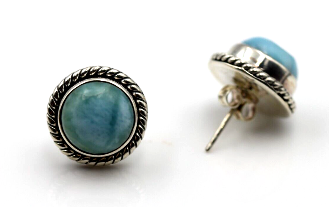 Genuine Sterling Silver 925 Larimar Half Ball Stud Earrings