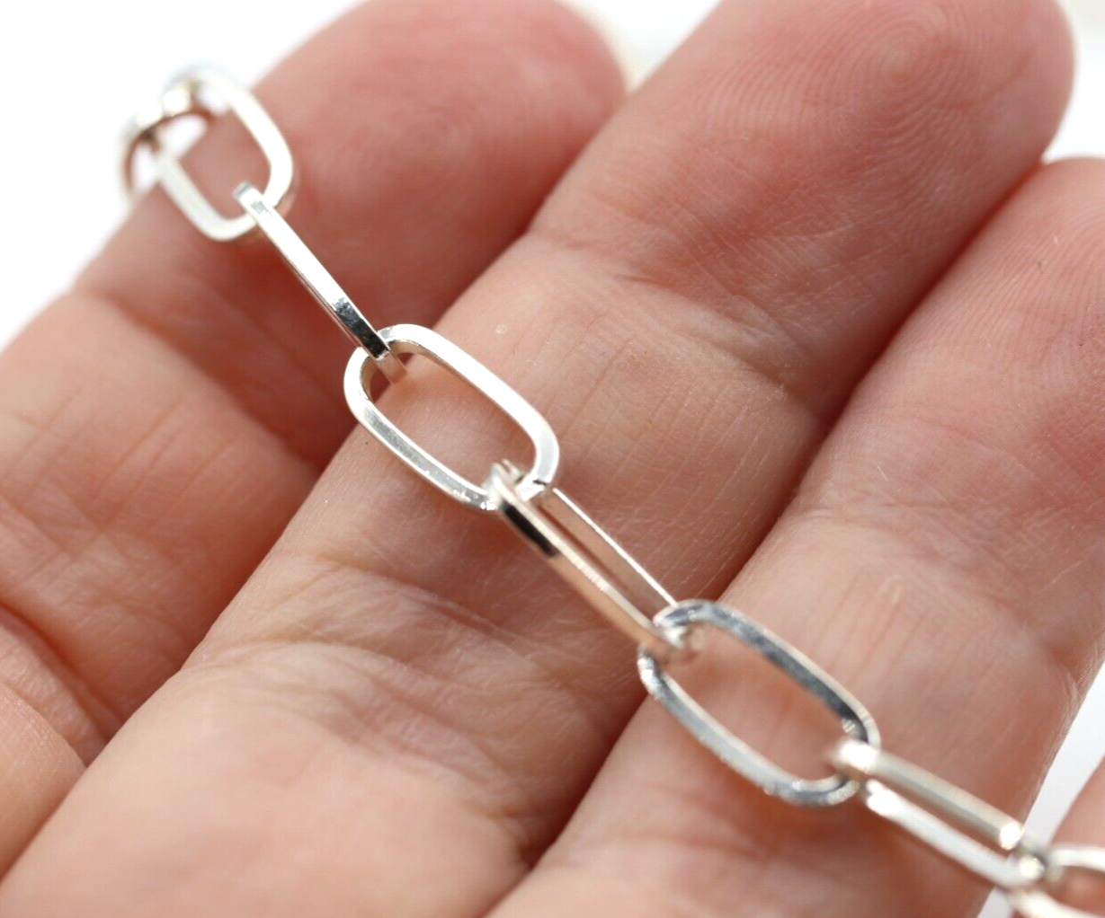 Heavy Sterling Silver Paper Clip Link Chain Necklace 50cm Long