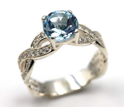 Size O / 7 Genuine Sterling Silver 925 Ring Blue Topaz CZ Ring